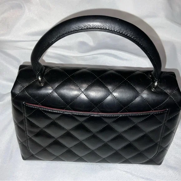 Excellent Chanel Kelly Top Handle Black Silver Hardware Medium 10” - Picture 2 of 8